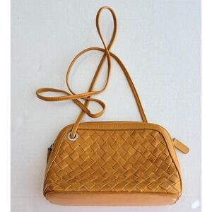 Bo Bo Bags CA Leather Purse Golden Woven Style Long Strap 6x10 Inch Small Bag